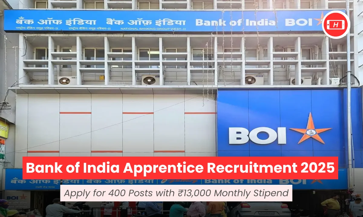 Bank of India Apprentice Recruitment 2025: Apply for 400 Posts with ₹13,000 Monthly Stipend