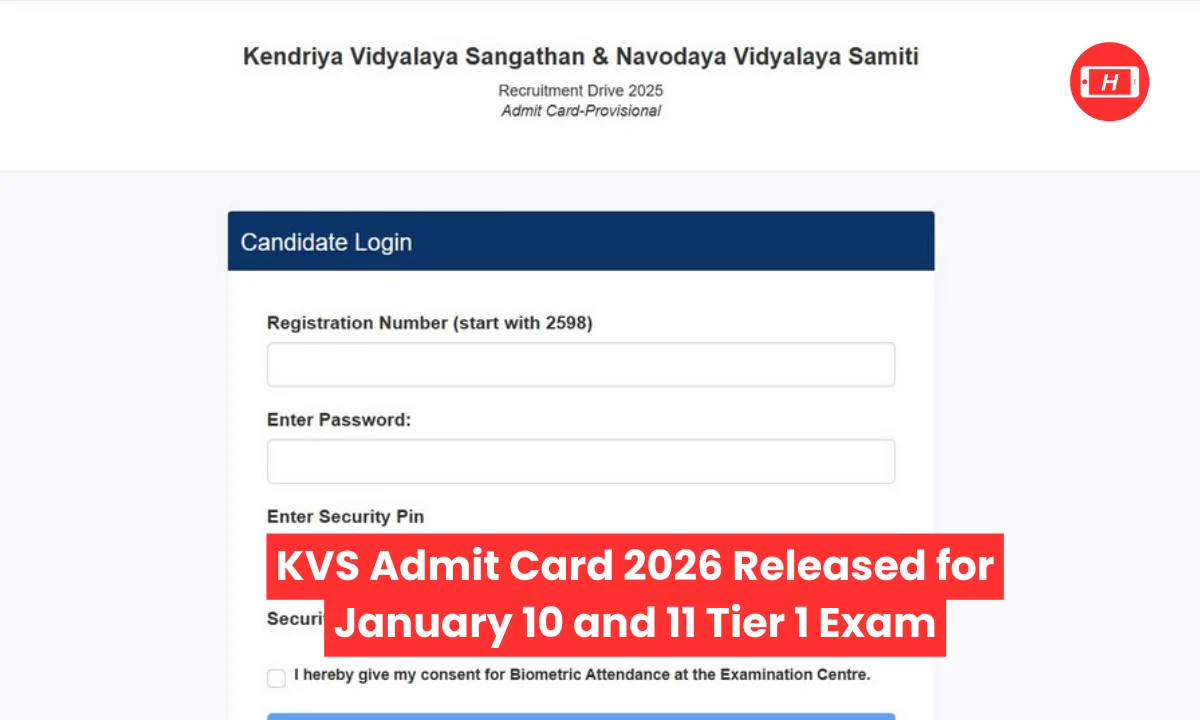 KVS Admit Card 2026 Released for January 10 and 11 Tier 1 Exam