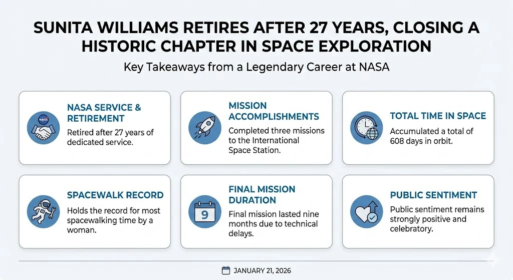 Sunita Williams Retires After 27 Years, Closing A Historic Chapter In Space Exploration
